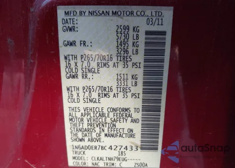 2011 Nissan Frontier Sv from USA, damaged, VIN 1N6AD0ER7BC427433